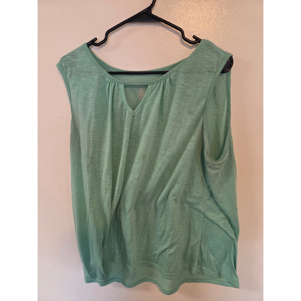 Just Be Mint Green Slub Knit Keyhole Sleeveless Top Plus Size 3X